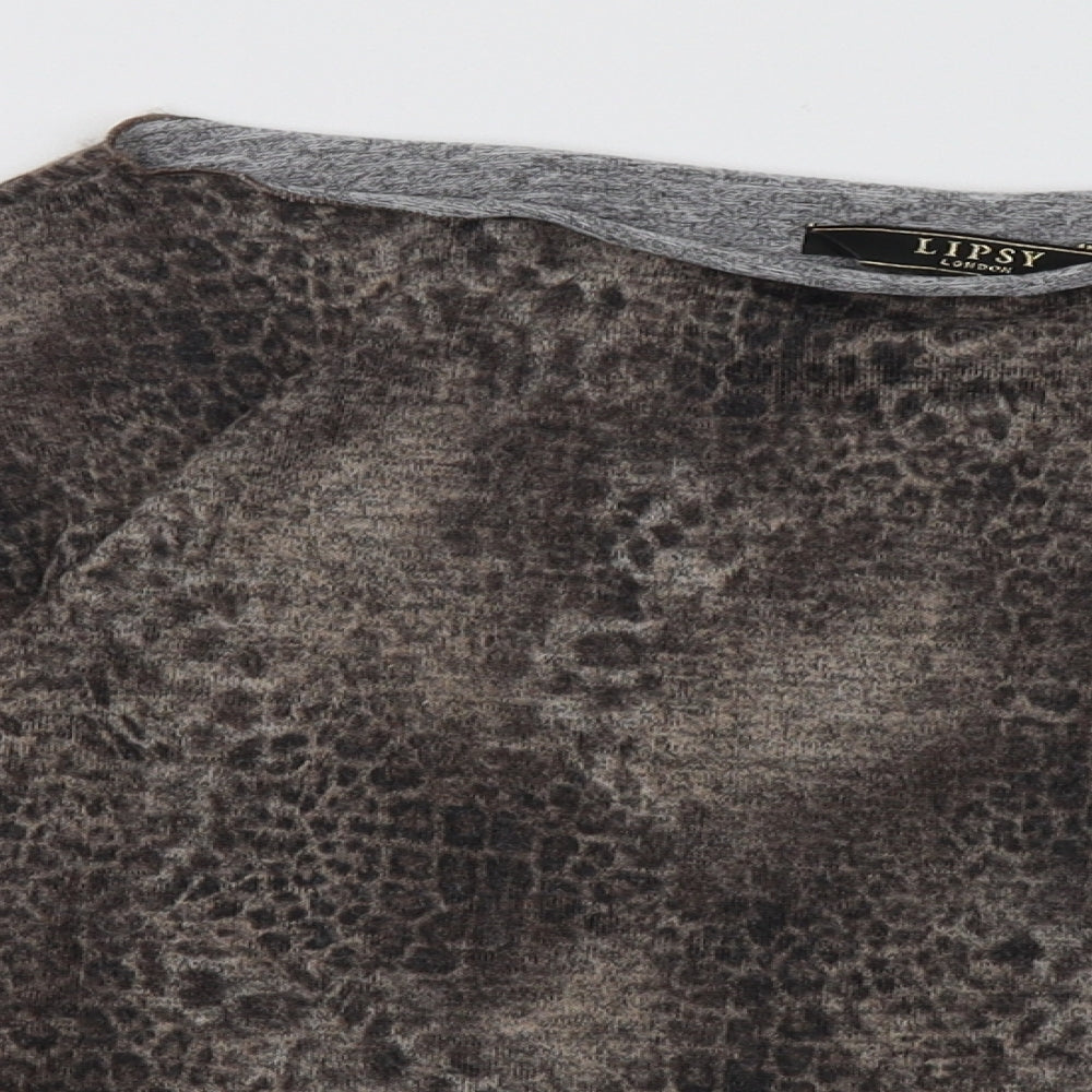 Lipsy Womens Brown Animal Print Polyester Pullover Sweatshirt Size 4  Pullover