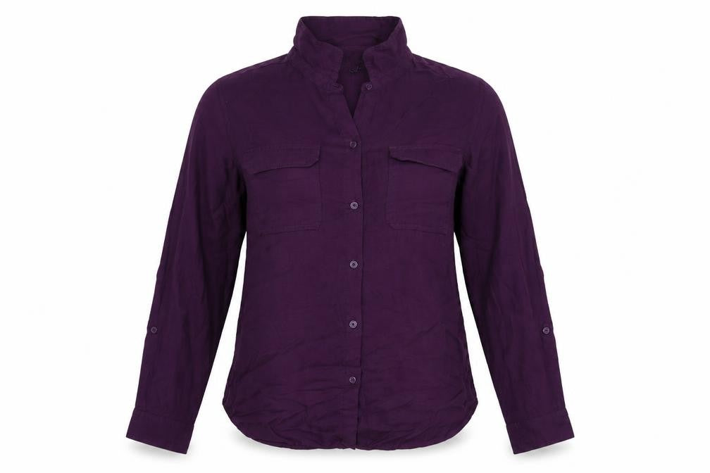 Roz & Ali Womens Purple  Nylon Basic Button-Up Size L Collared