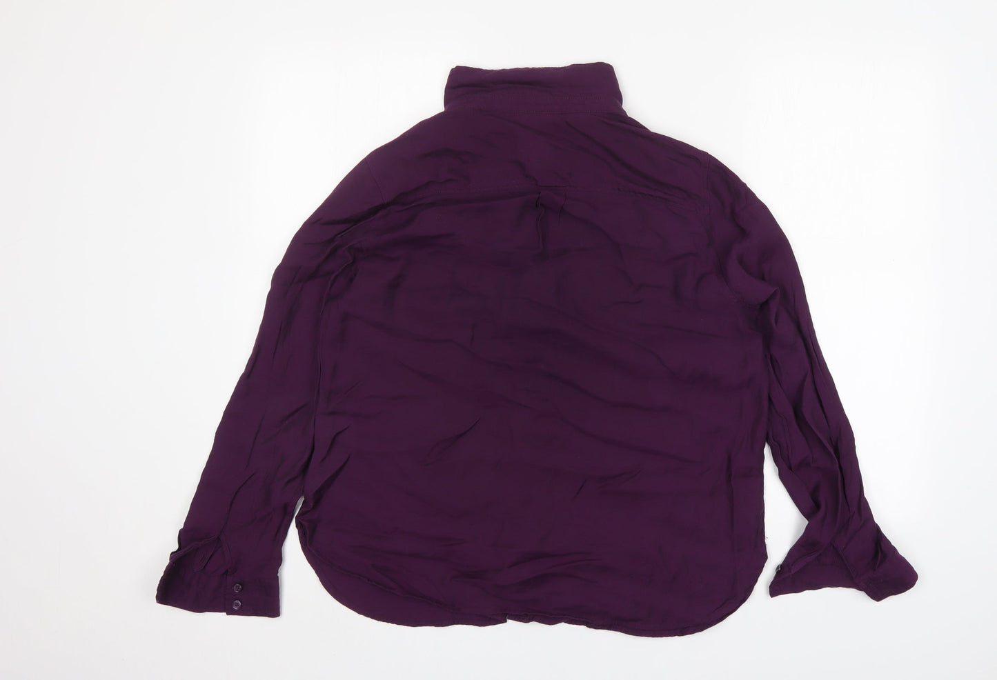Roz & Ali Womens Purple  Nylon Basic Button-Up Size L Collared