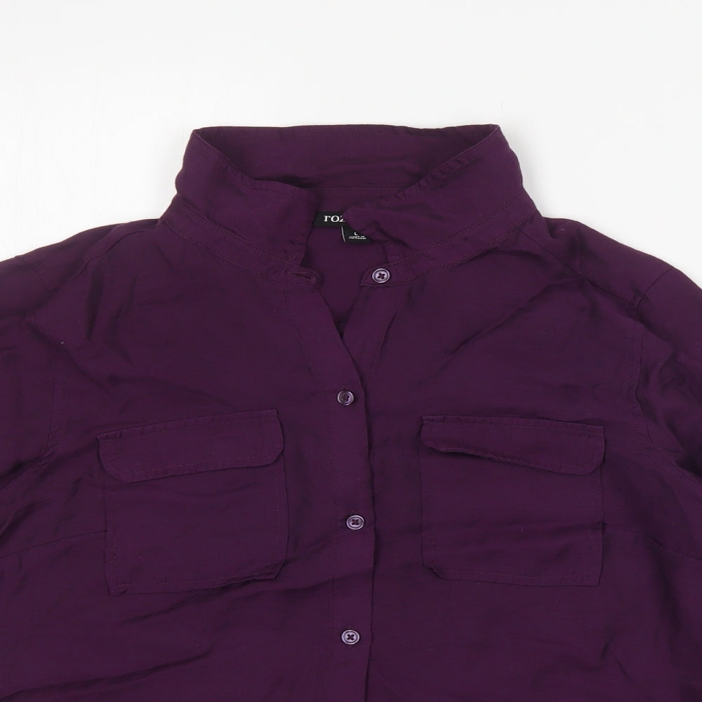 Roz & Ali Womens Purple  Nylon Basic Button-Up Size L Collared