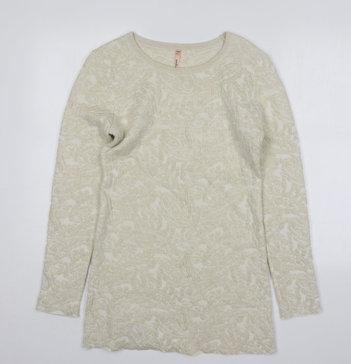 Sweewe Womens Gold Round Neck Floral Polyamide Pullover Jumper Size S