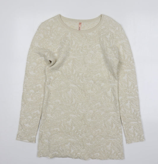 Sweewe Womens Gold Round Neck Floral Polyamide Pullover Jumper Size S
