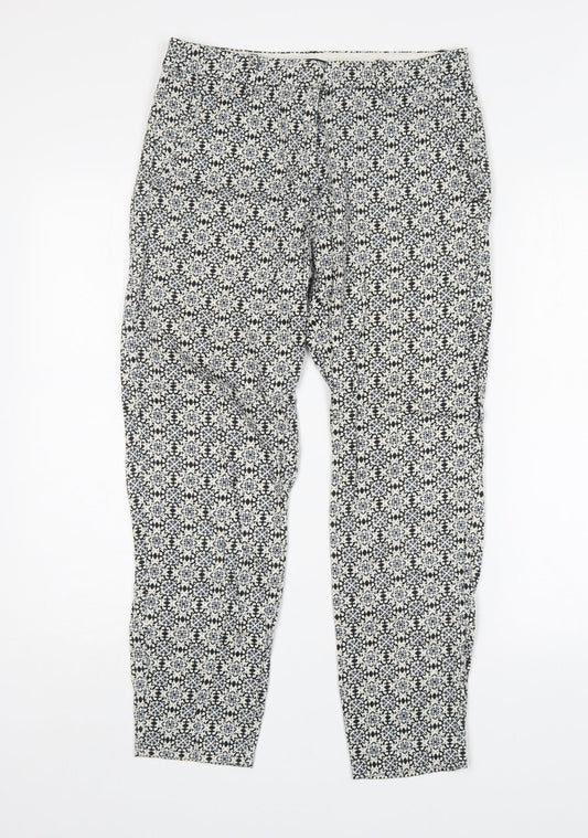 H&M Womens Multicoloured Geometric Cotton Chino Trousers Size 8 L26 in Regular