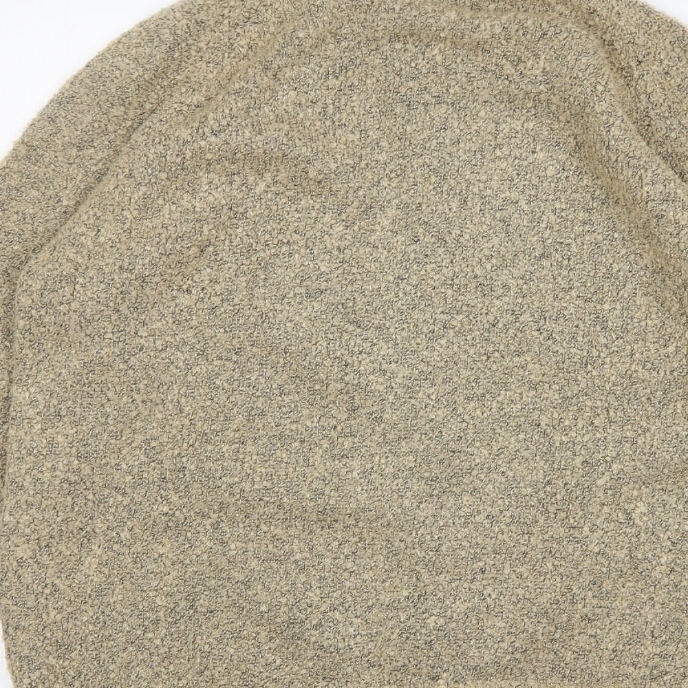 EWM Womens Beige Mock Neck  Acrylic Full Zip Jumper Size M