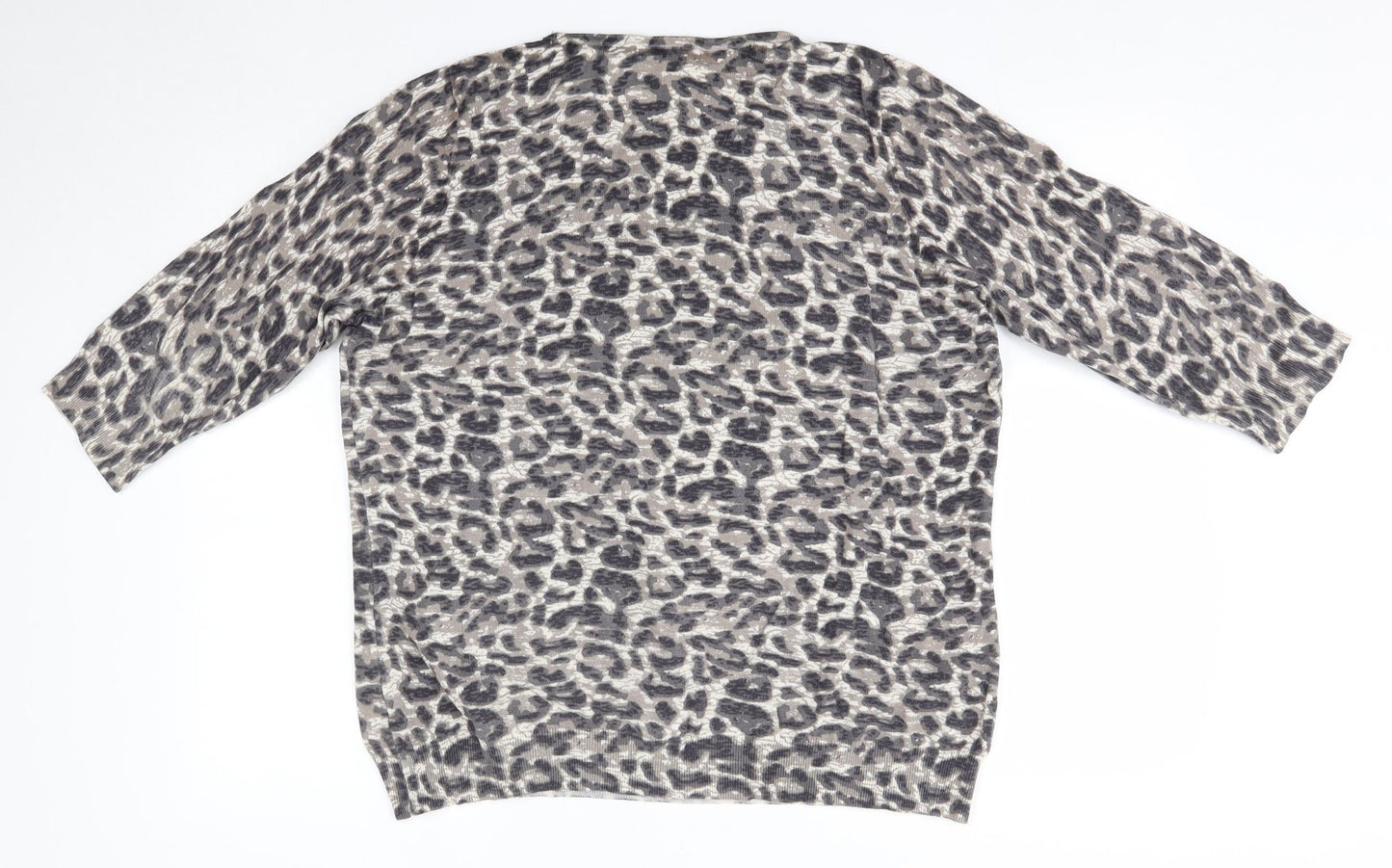 BM Womens Brown Round Neck Animal Print Viscose Pullover Jumper Size L