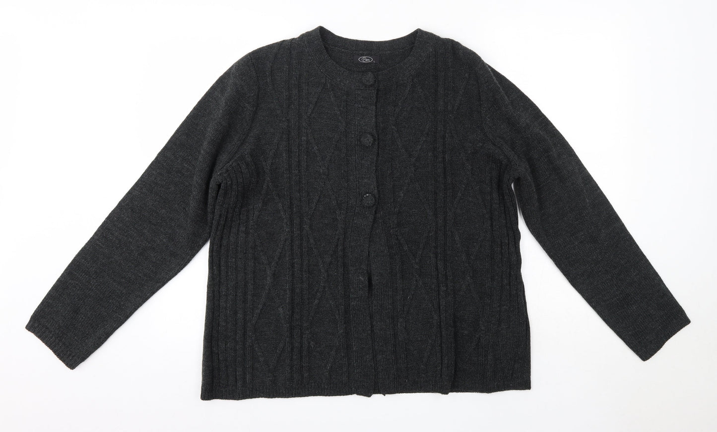 BM Womens Grey Round Neck  Acrylic Cardigan Jumper Size L