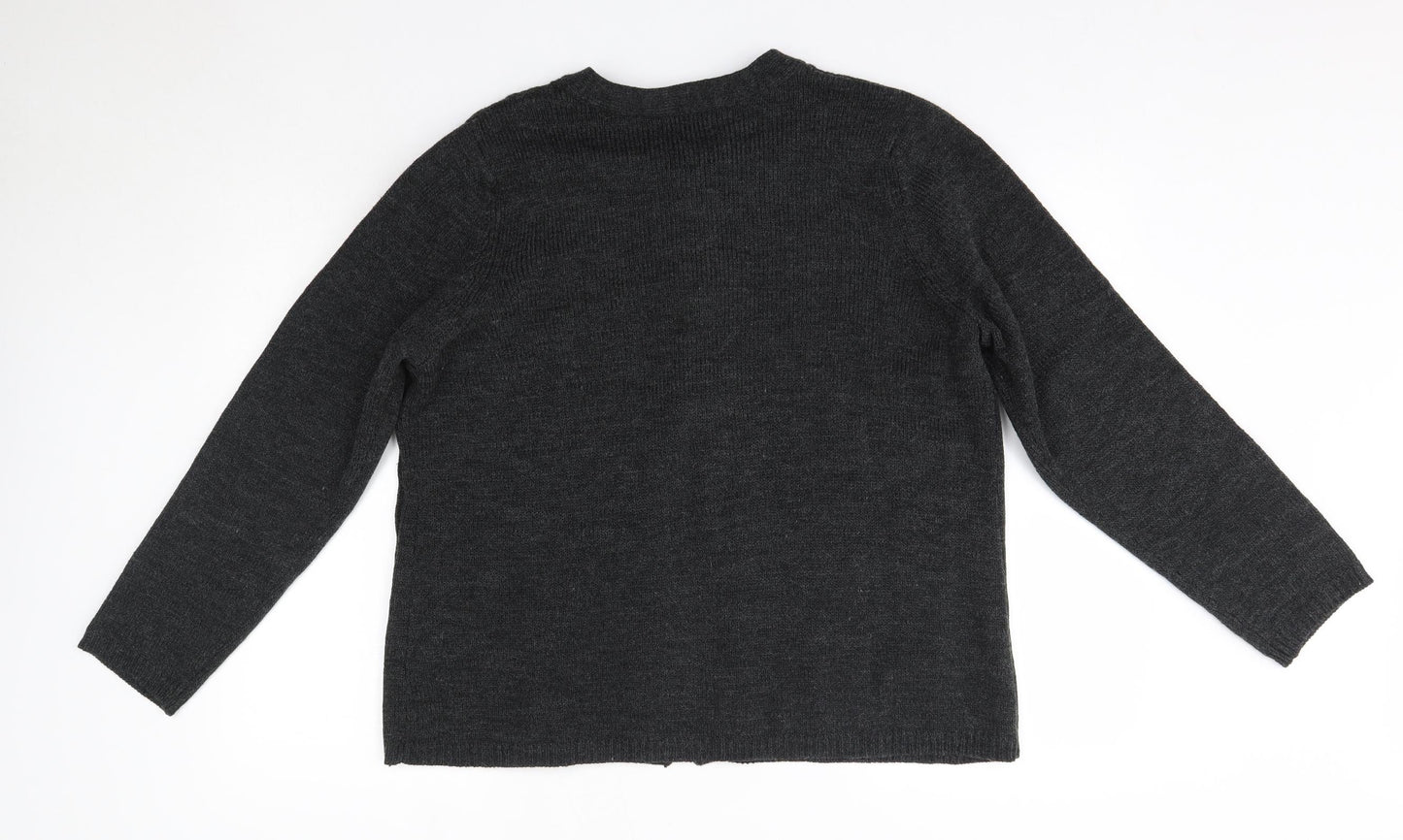 BM Womens Grey Round Neck  Acrylic Cardigan Jumper Size L