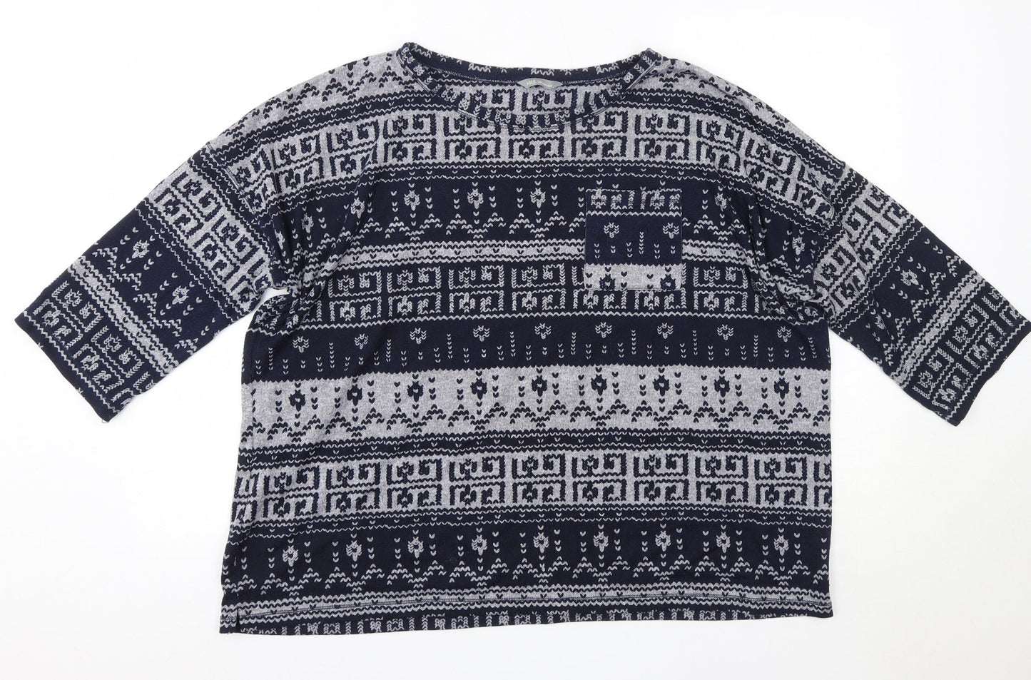 M&S Womens Blue Round Neck Floral Polyester Pullover Jumper Size 20