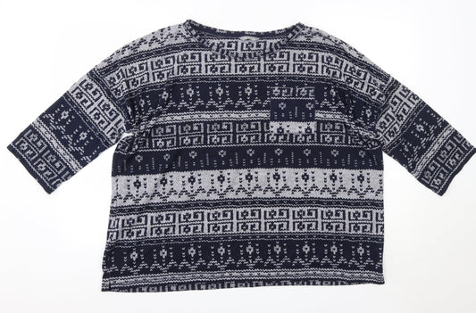 M&S Womens Blue Round Neck Floral Polyester Pullover Jumper Size 20