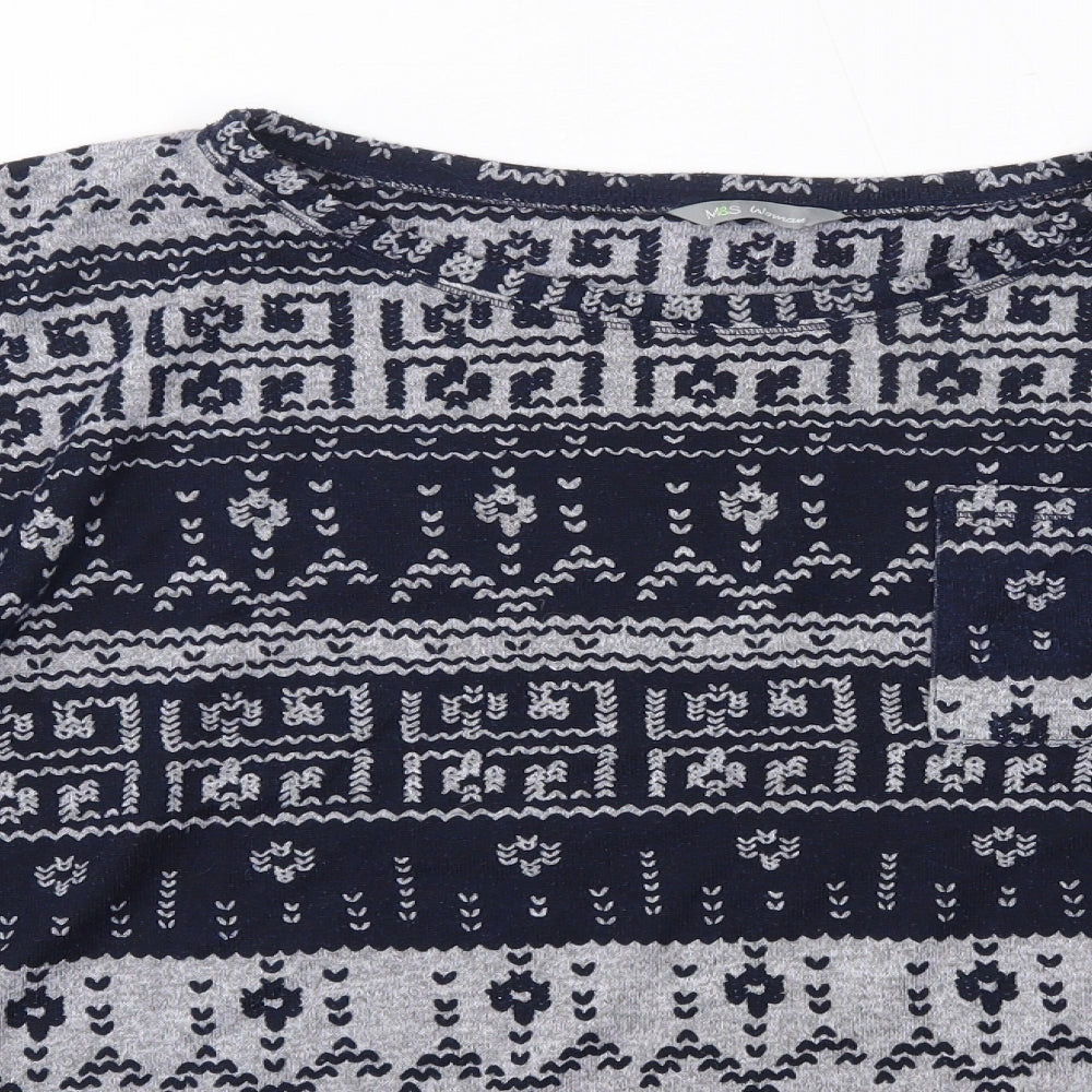 M&S Womens Blue Round Neck Floral Polyester Pullover Jumper Size 20
