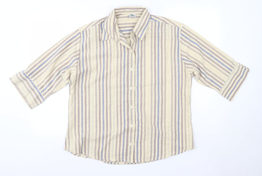 Grenoville Womens Multicoloured Striped Polyester Basic Button-Up Size L Collared