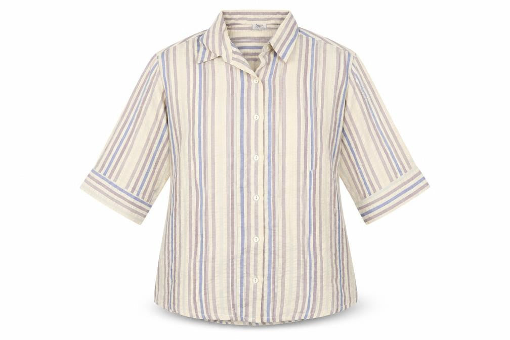 Grenoville Womens Multicoloured Striped Polyester Basic Button-Up Size L Collared
