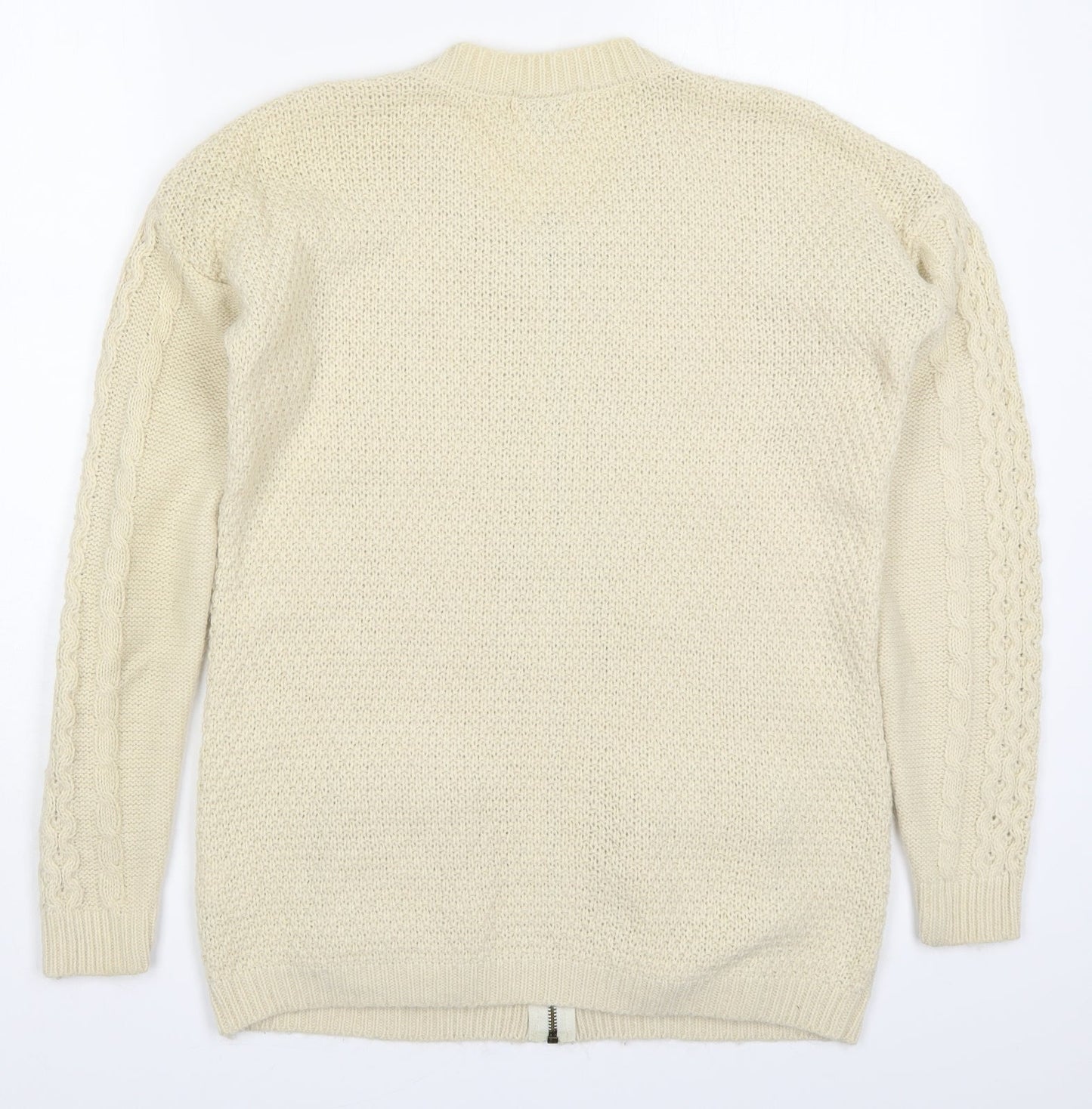 River Island Womens Beige Round Neck  Acrylic Full Zip Jumper Size 6