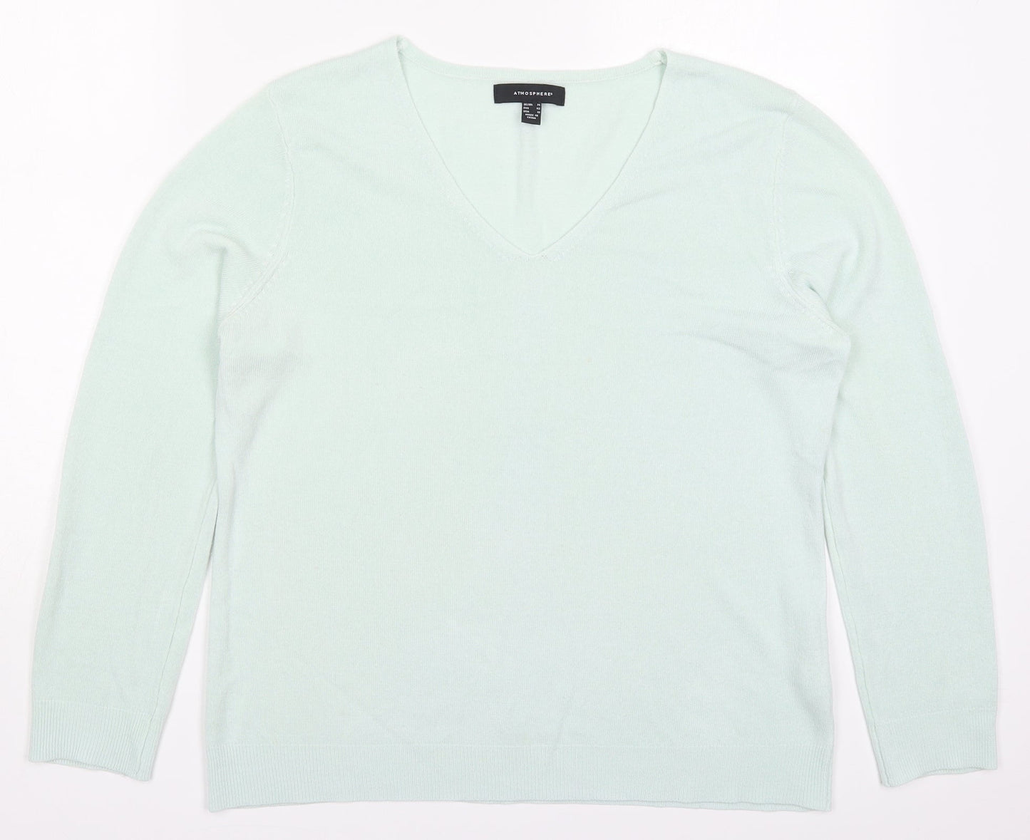 Atmosphere Womens Green V-Neck  Acrylic Pullover Jumper Size 14