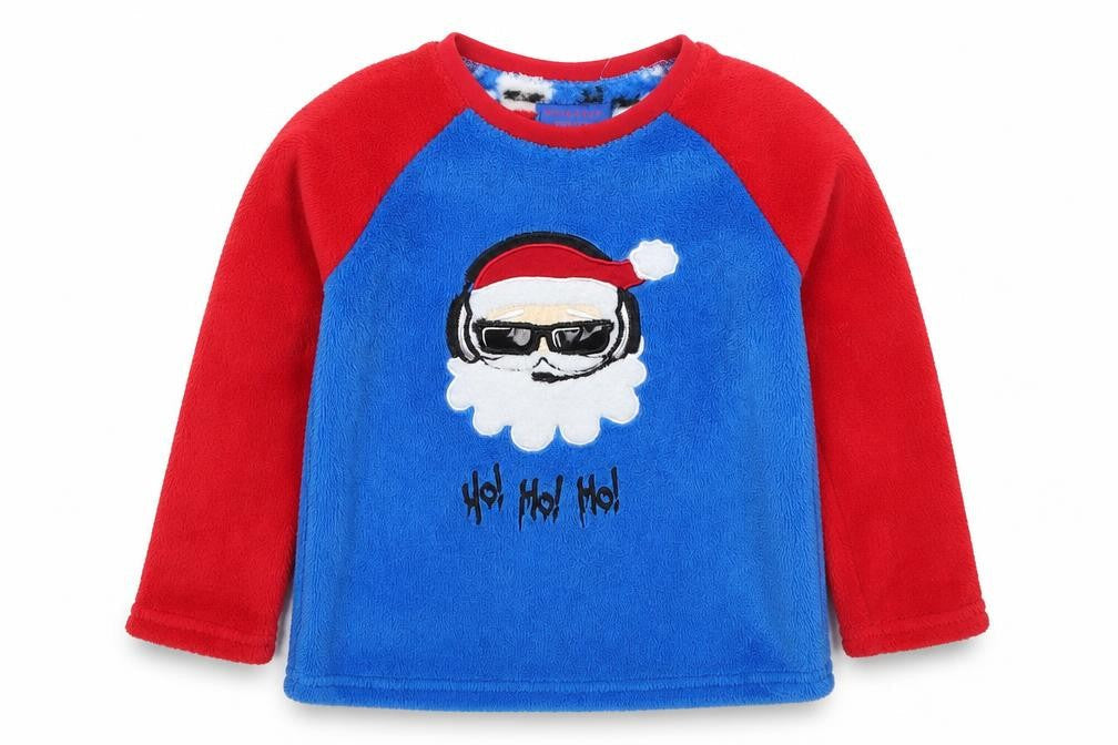 Primark Boys Blue Solid Polyester  Pyjama Top Size 4-5 Years  Pullover - Red Ho Ho Ho Santa