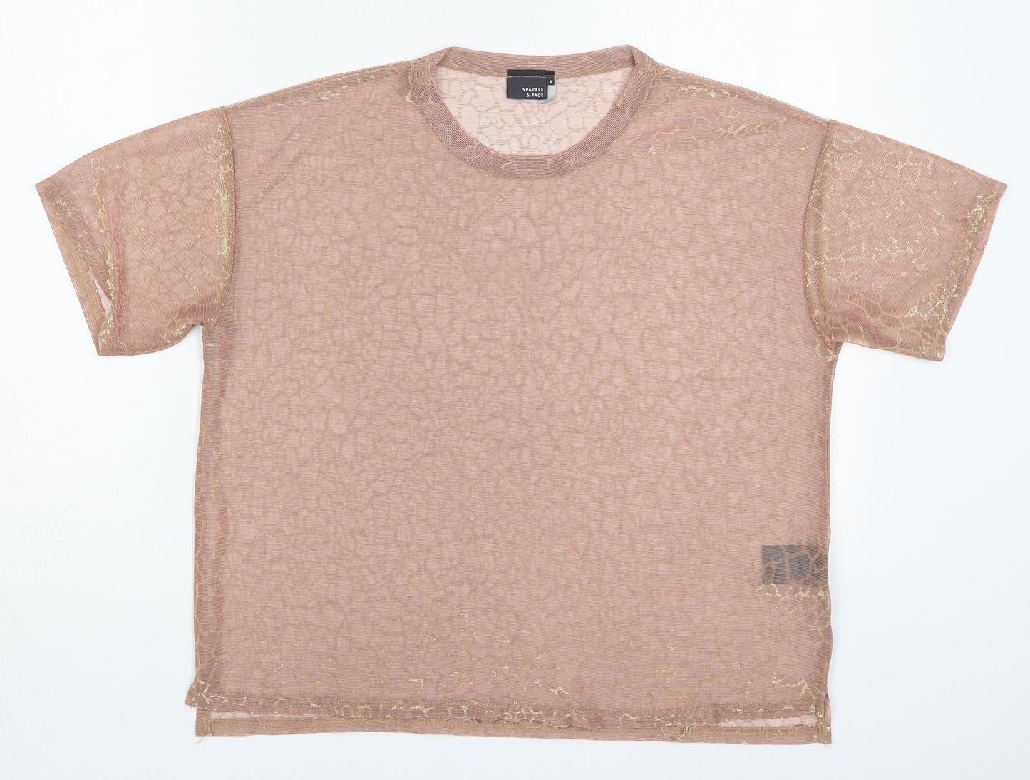 Sparkle & Fade Womens Pink Animal Print Nylon Basic T-Shirt Size M Round Neck
