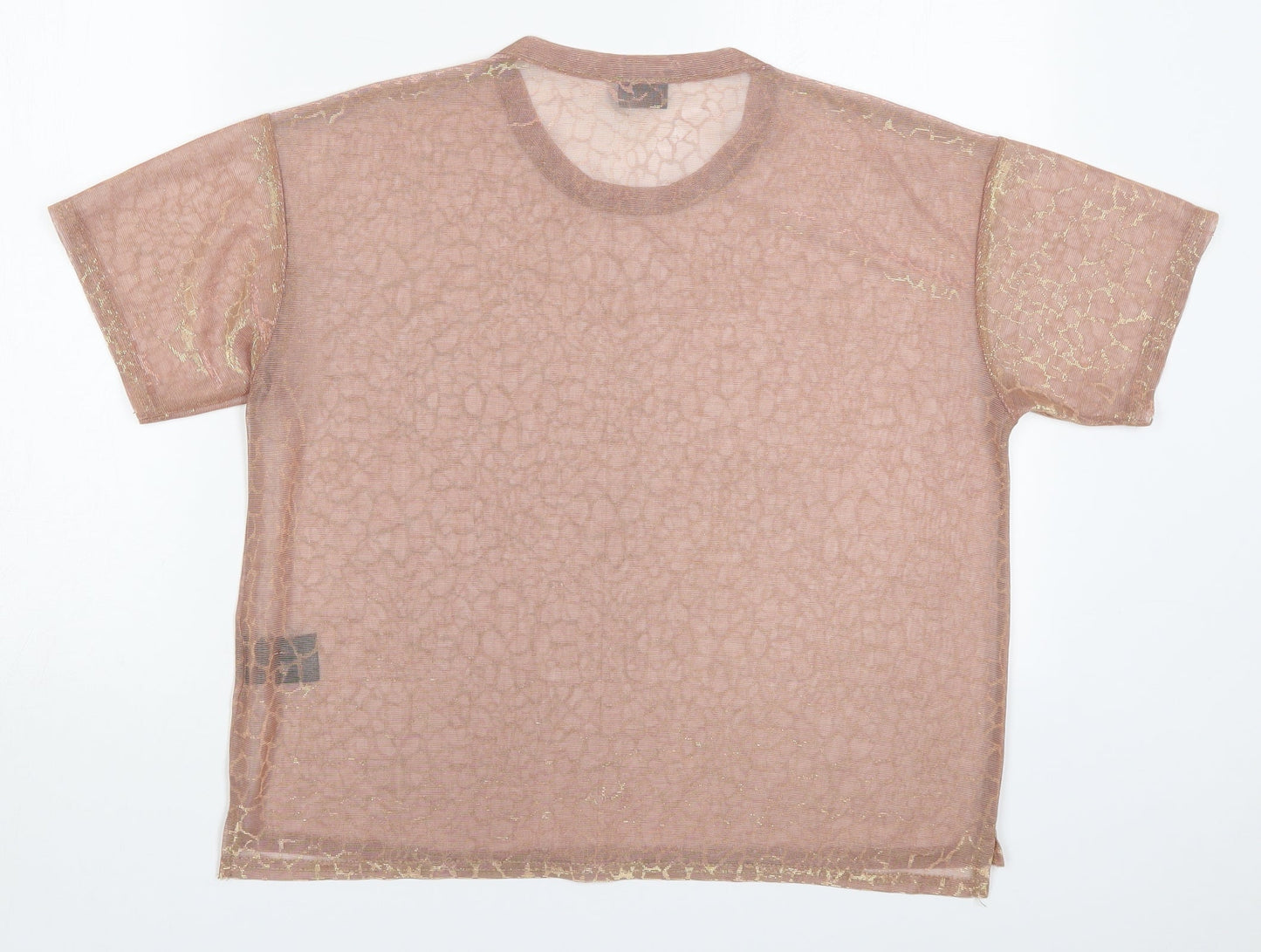 Sparkle & Fade Womens Pink Animal Print Nylon Basic T-Shirt Size M Round Neck