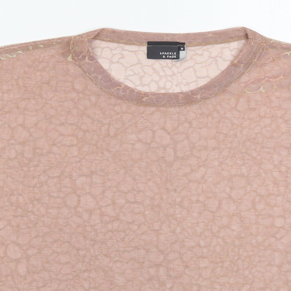 Sparkle & Fade Womens Pink Animal Print Nylon Basic T-Shirt Size M Round Neck