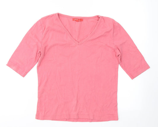 Eva Womens Pink  Cotton Basic T-Shirt Size M V-Neck