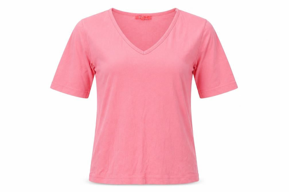 Eva Womens Pink  Cotton Basic T-Shirt Size M V-Neck