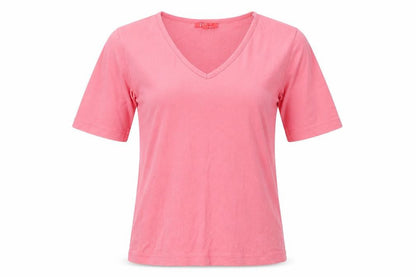 Eva Womens Pink  Cotton Basic T-Shirt Size M V-Neck