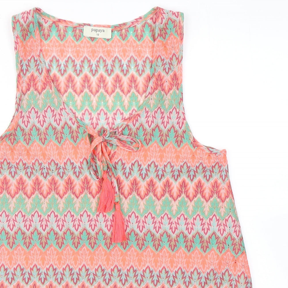 Papaya Womens Orange Striped Polyester A-Line  Size 10  Round Neck  - Beach wear