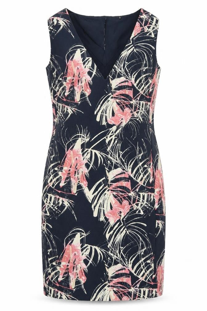 Next Womens Blue Floral Polyester Pencil Dress  Size 10  V-Neck Snap