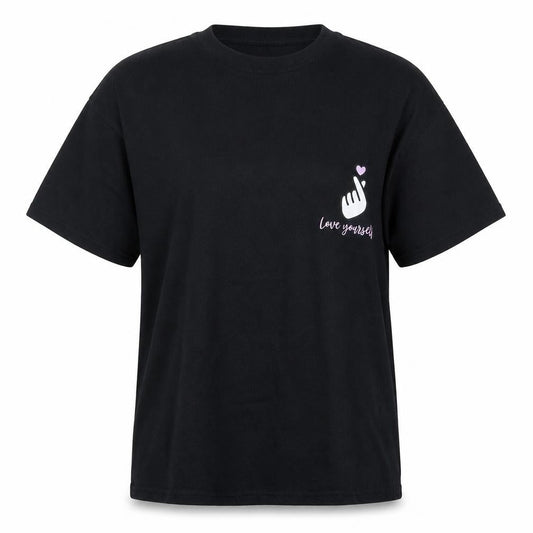 Port Company Womens Black  Cotton Basic T-Shirt Size M Crew Neck - Love Yourself