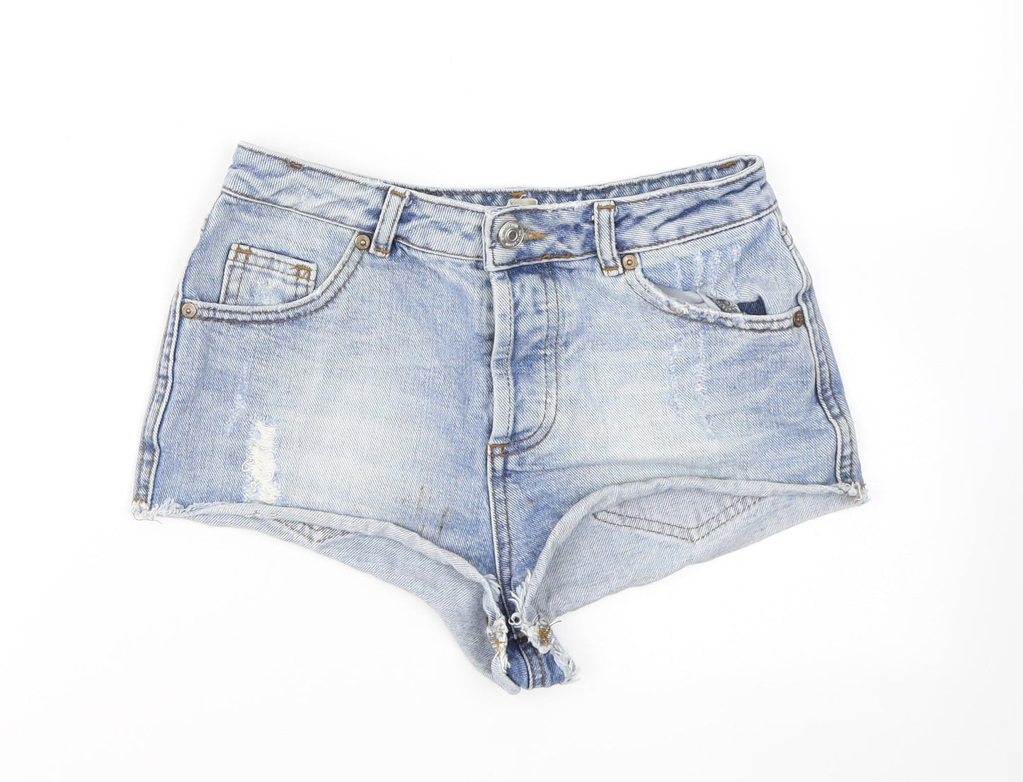 Topshop Moto Womens Blue  Cotton Hot Pants Shorts Size 26 in  Regular Button
