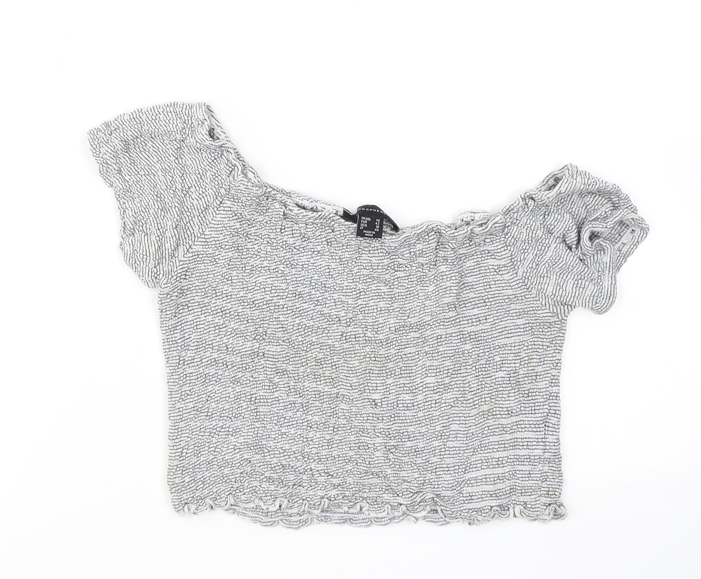 Atmosphere Womens Grey Striped Viscose Cropped T-Shirt Size 14 Off the Shoulder