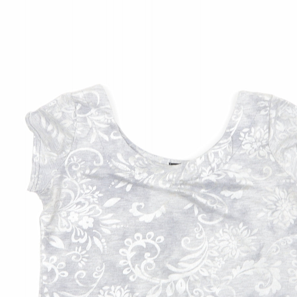 fii Womens Grey Floral Viscose Basic Blouse Size M Roll Neck