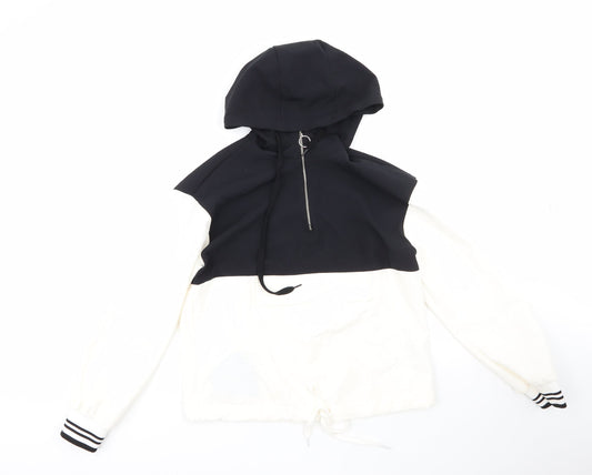 Primark Womens White Striped Polyester Full Zip Hoodie Size 4