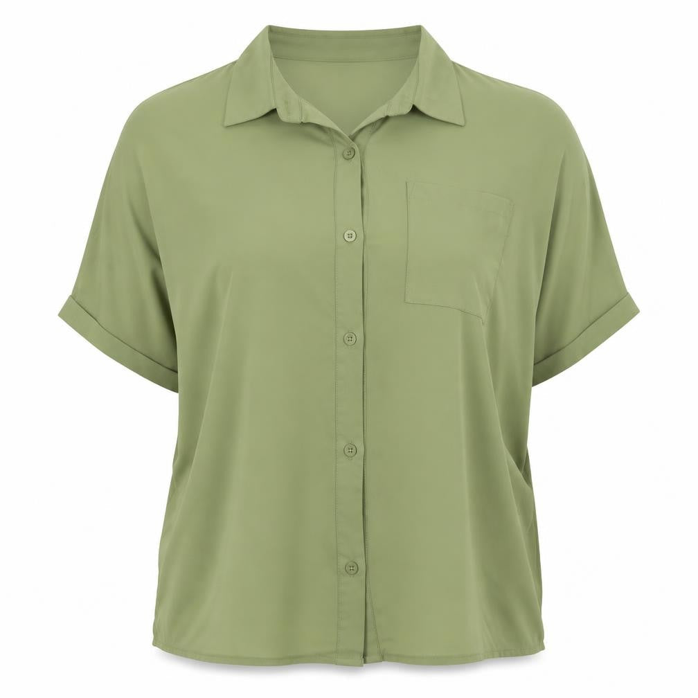 SheIn Womens Green  Polyester Basic Button-Up Size L Collared