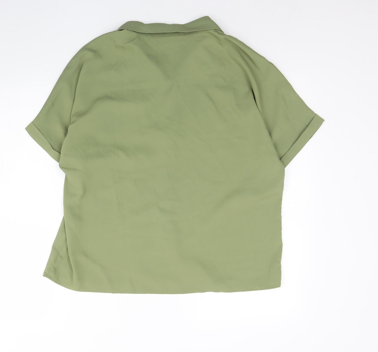 SheIn Womens Green  Polyester Basic Button-Up Size L Collared