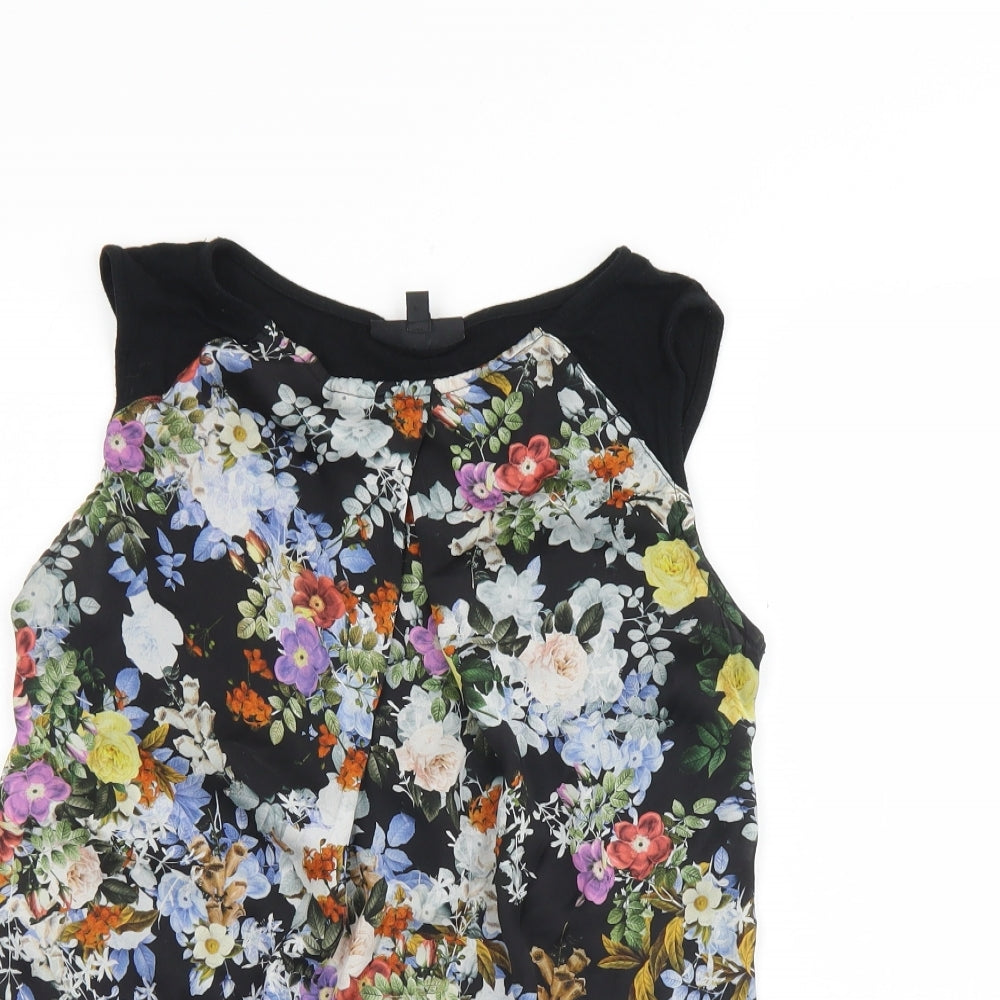 Warehouse Womens Black Floral Polyester Basic Tank Size 12 Round Neck