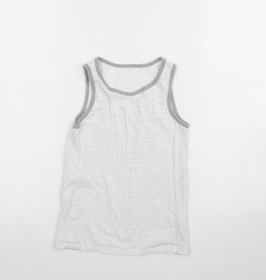 George Girls Grey Striped Cotton Basic Tank Size 8 Years Round Neck