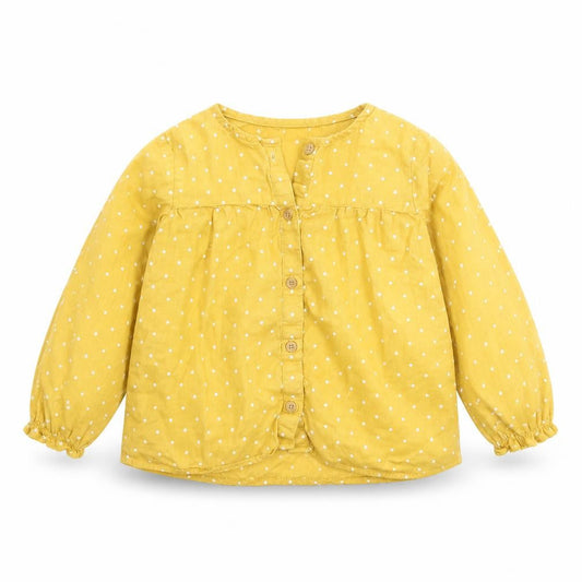 H&M Girls Yellow Polka Dot Cotton Basic Button-Up Size 2 Years Round Neck Button