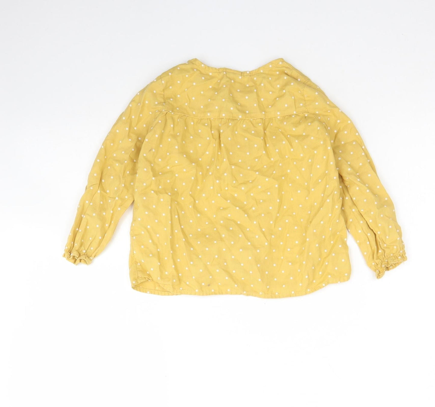 H&M Girls Yellow Polka Dot Cotton Basic Button-Up Size 2 Years Round Neck Button