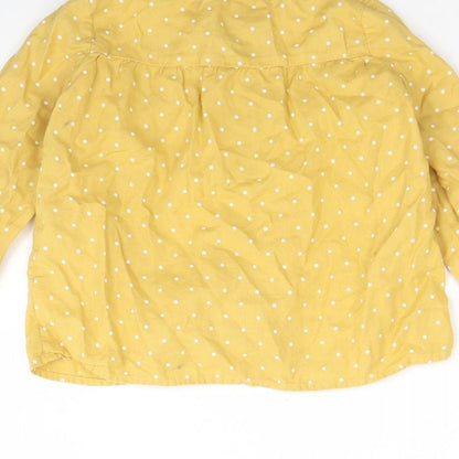 H&M Girls Yellow Polka Dot Cotton Basic Button-Up Size 2 Years Round Neck Button