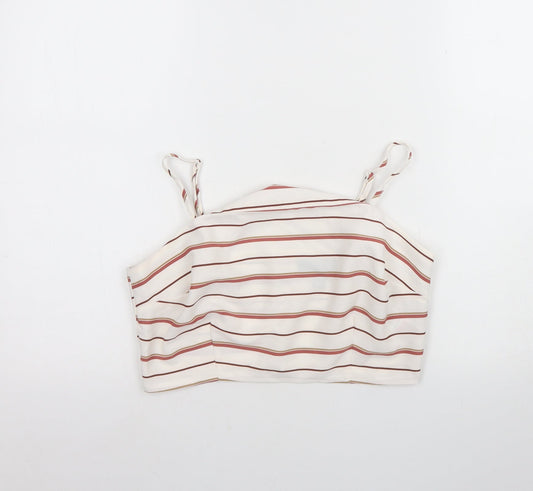 New Look Womens White Striped Polyester Cropped Tank Size 10 Round Neck