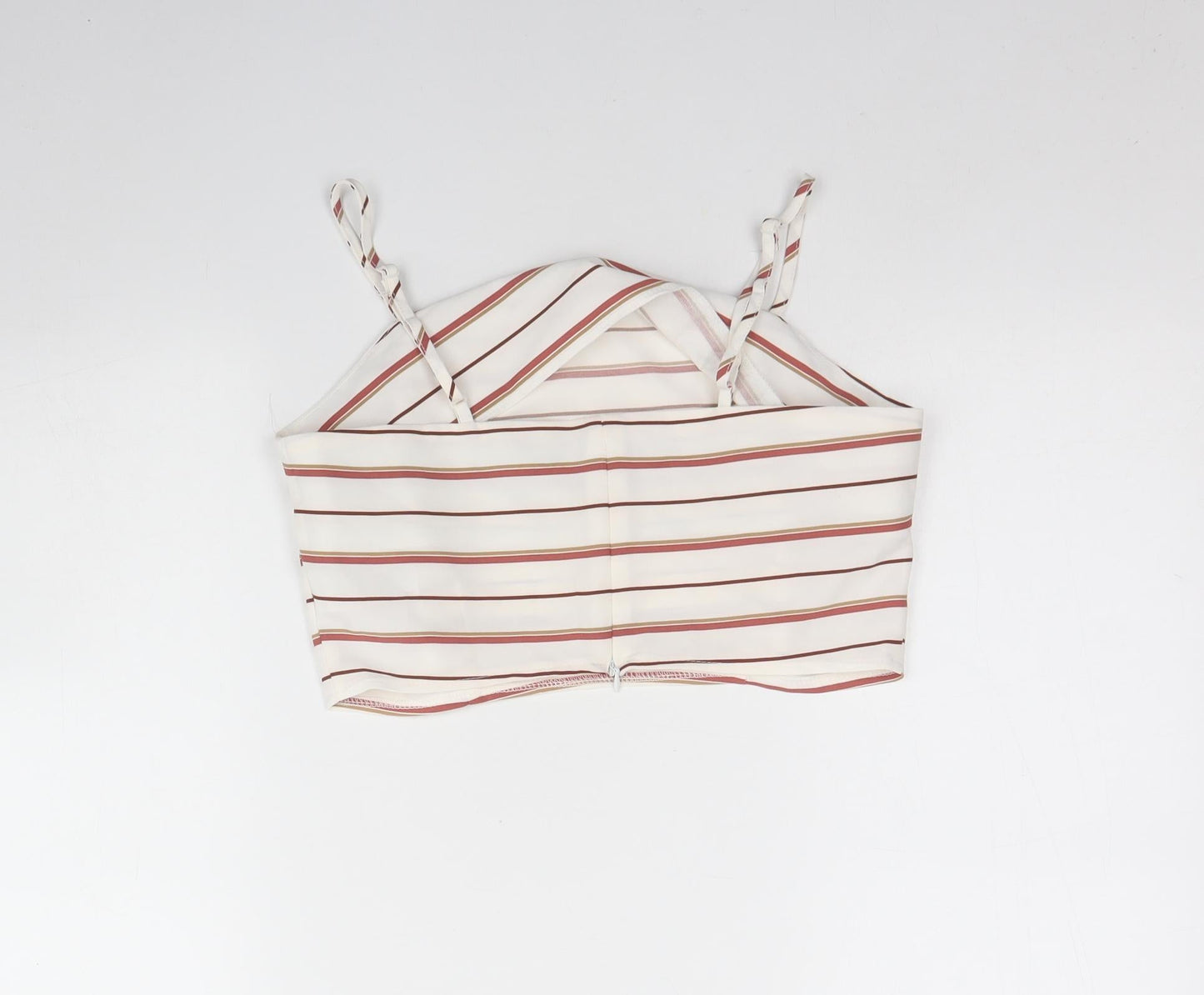 New Look Womens White Striped Polyester Cropped Tank Size 10 Round Neck