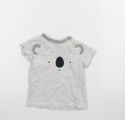 Tu Baby Grey  Cotton Basic T-Shirt Size 9-12 Months Round Neck  - Koala Bear