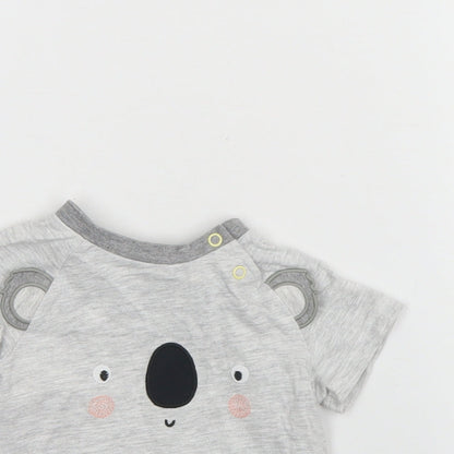 Tu Baby Grey  Cotton Basic T-Shirt Size 9-12 Months Round Neck  - Koala Bear