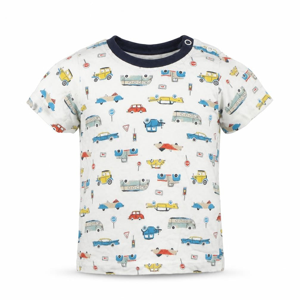 Nutmeg Baby White Spotted Cotton Basic T-Shirt Size 9-12 Months Round Neck