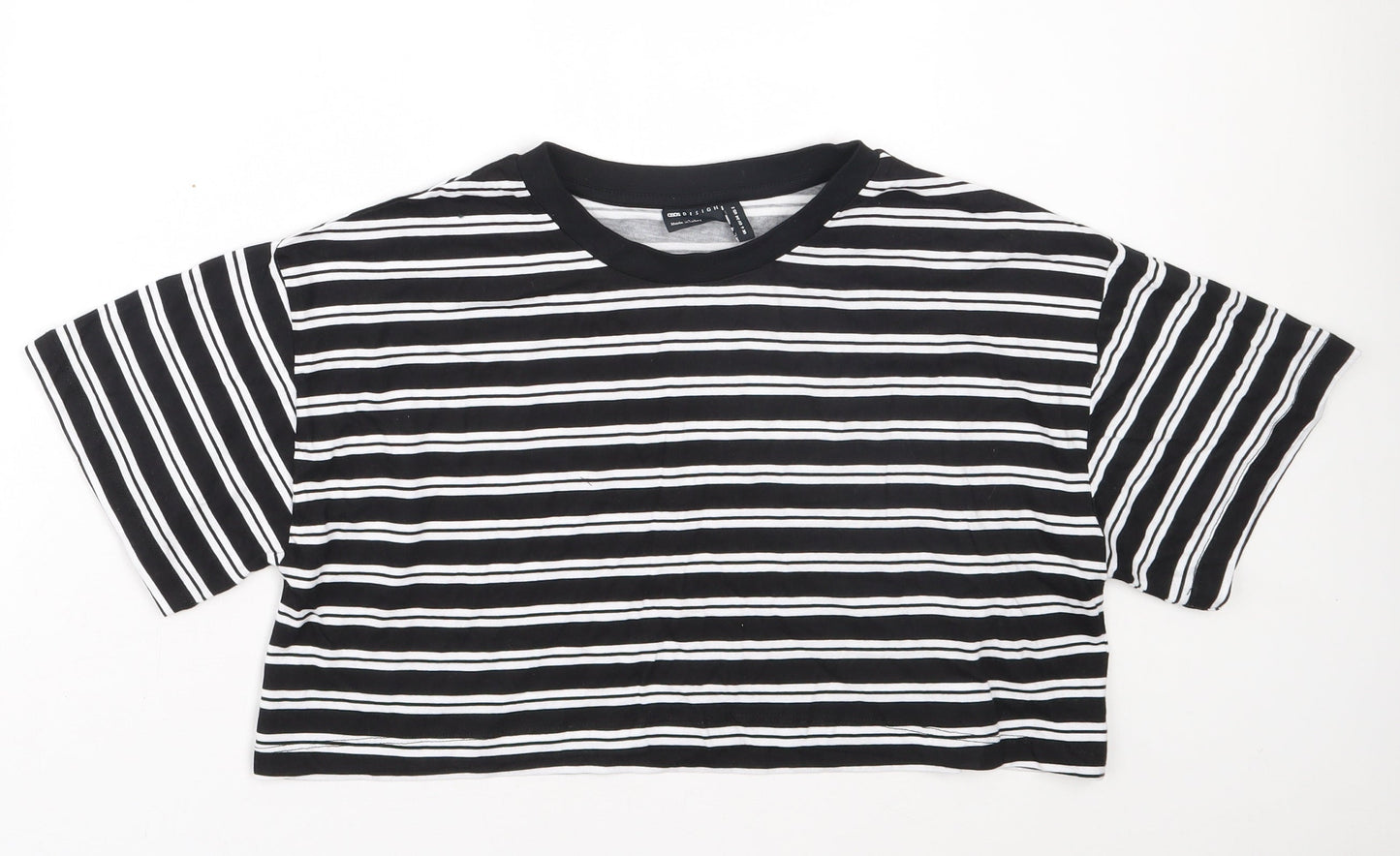 ASOS Womens Black Striped Cotton Cropped T-Shirt Size 6 Round Neck