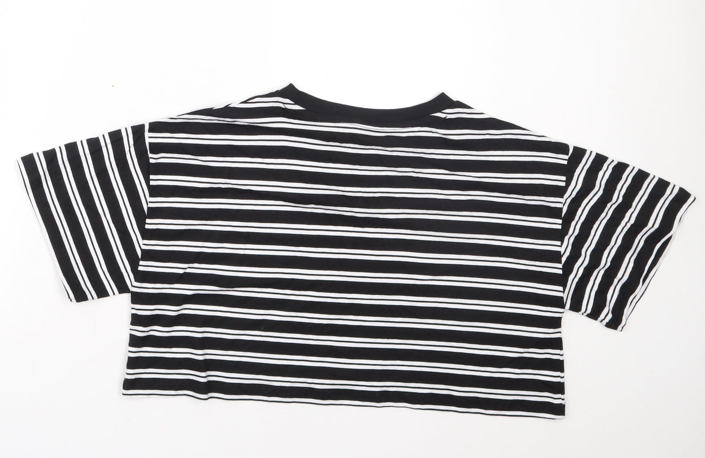 ASOS Womens Black Striped Cotton Cropped T-Shirt Size 6 Round Neck