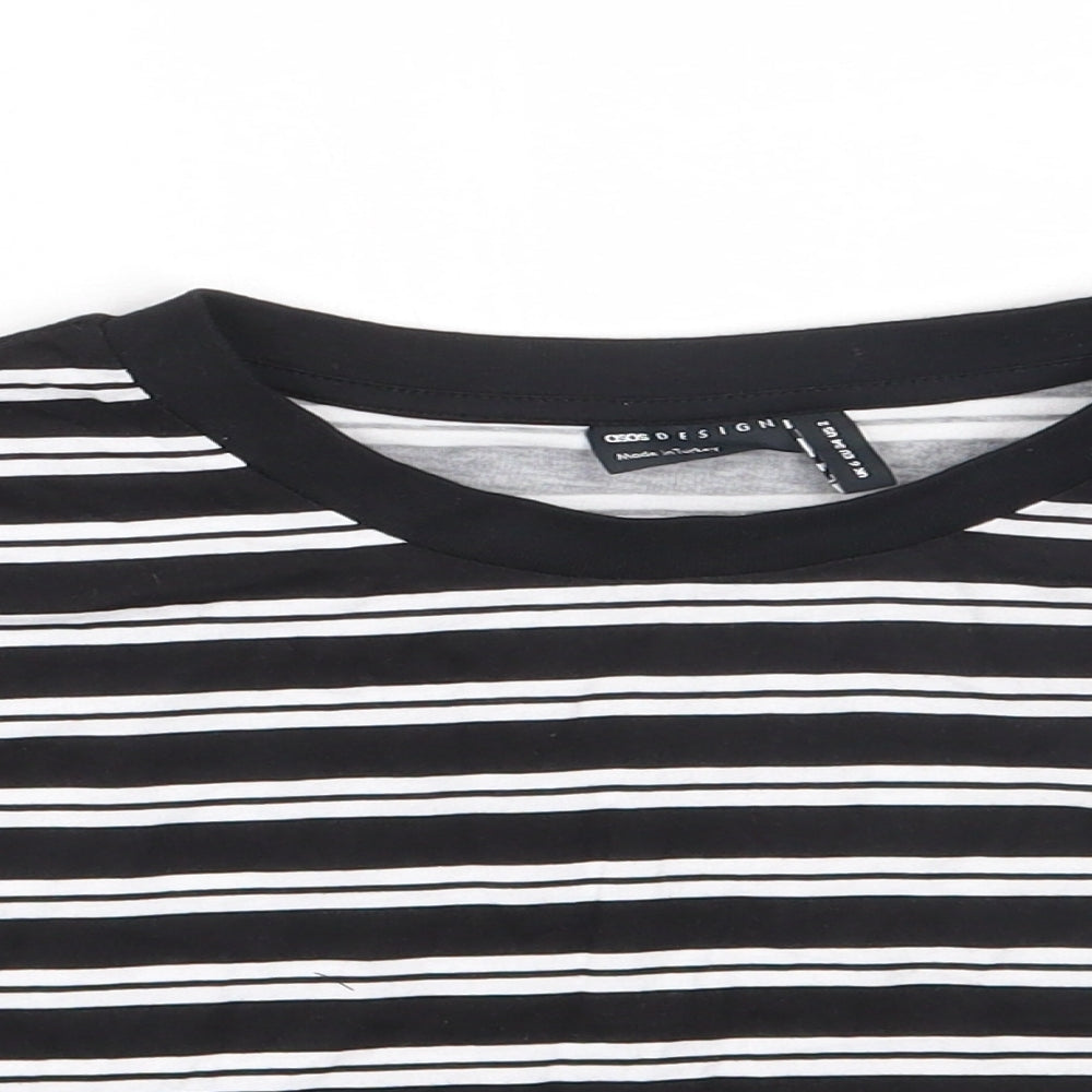 ASOS Womens Black Striped Cotton Cropped T-Shirt Size 6 Round Neck