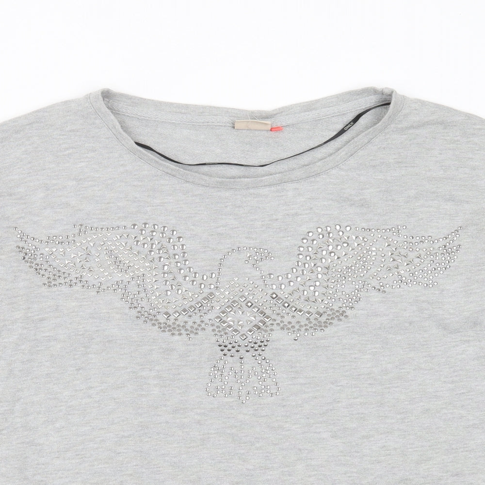 Only Womens Grey  Polyester Pullover Sweatshirt Size L   - bird, beaded