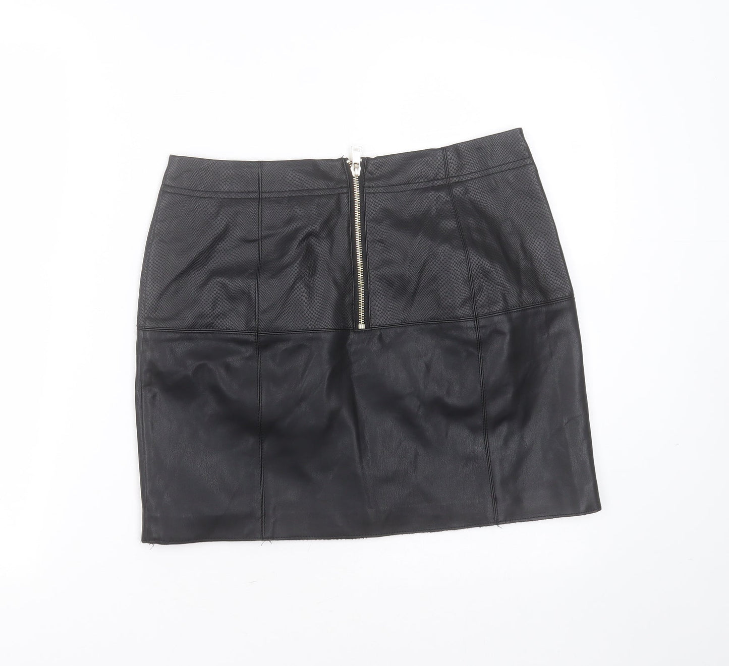 River Island Womens Black  Polyurethane Mini Skirt Size 10    - snake print detail