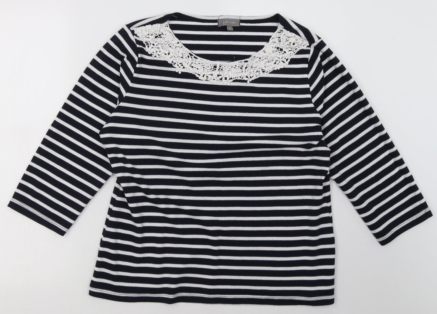 First Avenue Womens Black Striped Cotton Pullover Sweatshirt Size L  Pullover